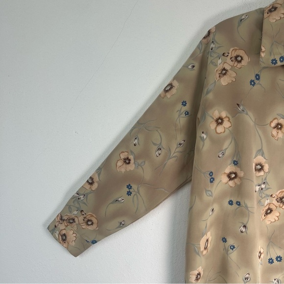 Naji Ahdoot Women Top Light Olive Floral Button-Up Blouse Long Sleeve Size XL - Picture 13 of 14